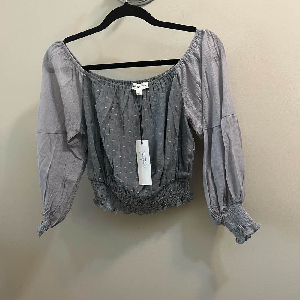 Dance & Marvel grey Multi  Off-Shoulder Smocked Hem Blouse Size S